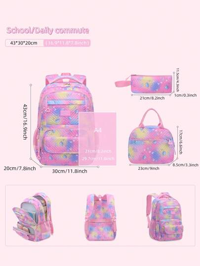 مجموعة من 3 قطع تشمل الحقيبة الظهر المطبوعة بالأخطبوط التدرجي، صندوق الغداء و حقيبة القلم، حقيبة ظهر أطفال أنيقة بسحاب، سعة كبيرة ومقسمات متعددة، مناسبة للعمل والمدرسة والتنقلات الخارجية، هدية عودة إلى المدرسة