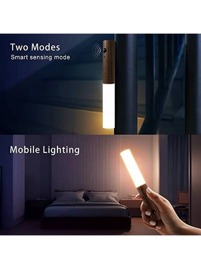 1 قطعة إضاءة ليلية بجهاز استشعار الحركة ، لمبة حائطية مغناطيسية ، خط إضاءة ليد قابل للشحن بالكمبيوتر ، لمبة حائطية خشبية لاسلكية للخزانة ، المدخل ، الممر ، الشرفة ، غرفة النوم - لا تتعثر في الظلام ، لا تزعج غرفاءك ، إضاءة طوارئ عند انقطاع الكهرباء