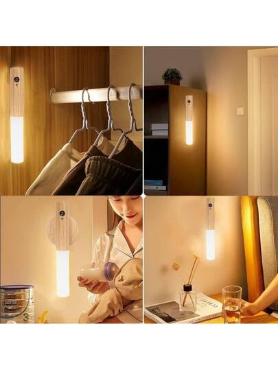 1 قطعة إضاءة ليلية بجهاز استشعار الحركة ، لمبة حائطية مغناطيسية ، خط إضاءة ليد قابل للشحن بالكمبيوتر ، لمبة حائطية خشبية لاسلكية للخزانة ، المدخل ، الممر ، الشرفة ، غرفة النوم - لا تتعثر في الظلام ، لا تزعج غرفاءك ، إضاءة طوارئ عند انقطاع الكهرباء