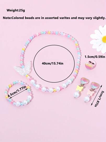 5 قطع/مجموعة من الأساور واللآلئ المزينة بنجوم ذات ألوان ، قلادة، أقراط، وخاتم، مناسبة للاستخدام اليومي والمناسبات والاحتفالات، ألوان عشوائية