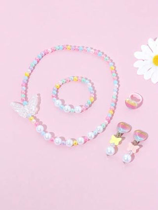 5 قطع/مجموعة من الأساور واللآلئ المزينة بنجوم ذات ألوان ، قلادة، أقراط، وخاتم، مناسبة للاستخدام اليومي والمناسبات والاحتفالات، ألوان عشوائية