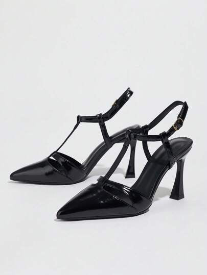 أحذية كعب عالي للسيدات بنمط أسيمتري بسير كاحل، أحذية مناسبة للتنقل والعمل والحفلات بطراز محايد