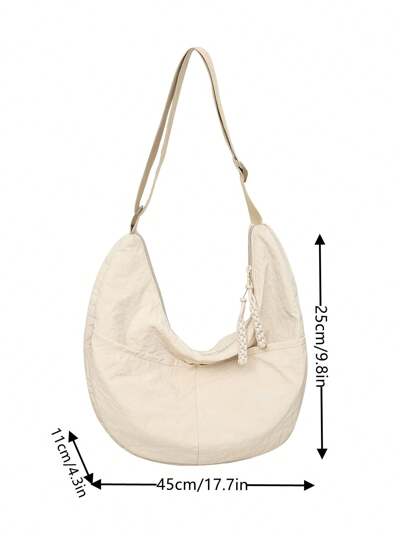 peach tree قطعة واحدة حقيبة كتف بتصميم القمر من نوع شجرة الخوخ بلون واحد أنيق، سعة كبيرة، حزام قابل للتعديل، جيوب متعددة، عتيقة، خفيفة الوزن، من قماش النايلون المغسول بالماء، للاستخدام اليومي/العمل/التسوق