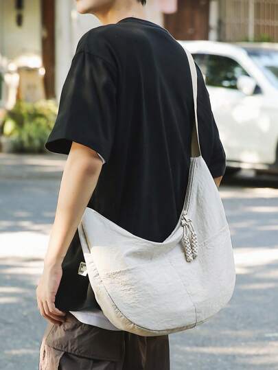 peach tree قطعة واحدة حقيبة كتف بتصميم القمر من نوع شجرة الخوخ بلون واحد أنيق، سعة كبيرة، حزام قابل للتعديل، جيوب متعددة، عتيقة، خفيفة الوزن، من قماش النايلون المغسول بالماء، للاستخدام اليومي/العمل/التسوق