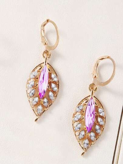 4 قطع/مجموعة قلادة وأقراط وخاتم مجموعة من النساء مزينة بأوراق الأشجار والكريستال