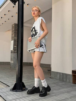 أحذية أوكسفورد حريمي DareSee أحذية أوكسفورد برباط أمامي على من المنصة، أحذية نسائية ذات كعب سميك بريطاني الطراز باللون الأسود، أحذية مارى جين جديدة للربيع والخريف بنعل سميك ومقدمة مدورة لموسيقى أحداث FestY2K