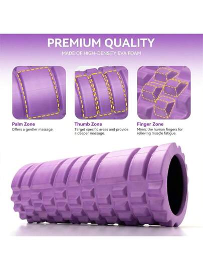 لف رغوي عالي الكثافة بارتفاع تقريبي 33 سم (13 بوصة) للتدليك العضلي، لف رياضي مُؤمَّن للإفراج عن نقاط الإرهاق في الأنسجة الضامة والعضلات، اليوغا والياقة البدنية