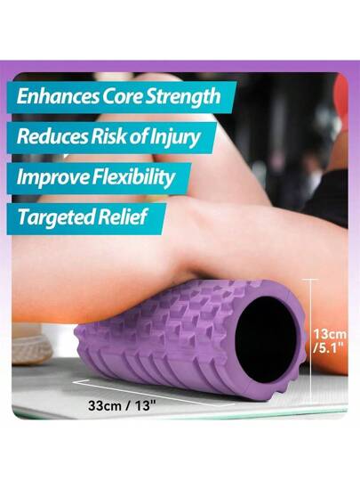 لف رغوي عالي الكثافة بارتفاع تقريبي 33 سم (13 بوصة) للتدليك العضلي، لف رياضي مُؤمَّن للإفراج عن نقاط الإرهاق في الأنسجة الضامة والعضلات، اليوغا والياقة البدنية