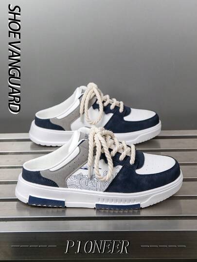 أحذية رياضية مسطحة للرجال ذات تصميم ألوان متناسقة وطباعة عشوائية، للمراهقين، أحذية رياضية للخارج سهلة الارتداء، خفيفة الوزن، مريحة وكاجوال