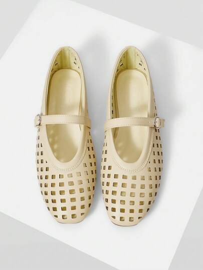 MOTF PREMIUM أحذية بلية لليزر البالوني والمنفذة المفرغة، أحذية ماري جين أنيقة وبسيطة للنساء ذات طراز كاجوال مريح