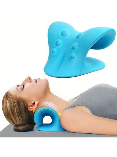 قطعة واحدة جهاز شد العنق بشكل حرف C من مادة الإيفا - وسادة تدليك للاسترخاء والاتزان للرقبة والكتف، وسادة علاجية للفقرات، منشف تدليك محمول (أسود)، مدلك للرقبة والكتف، مساعد للاسترخاء العضلي، تصميم سطح منقوش، وسادة دعم ناعمة، مناسب لموظفي المكاتب