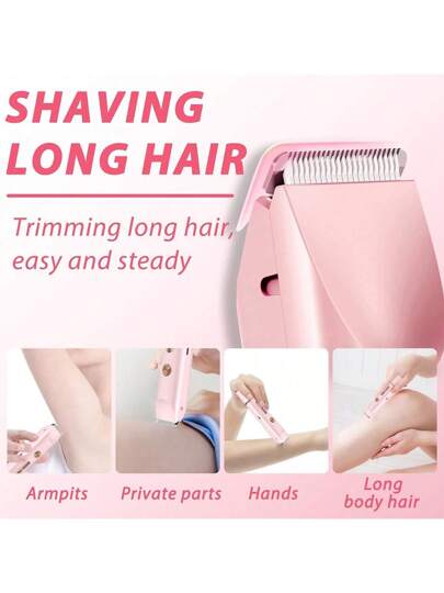 ماكينة تشذيب بكيني للنساء، ماكينة تشذيب ذات رأسين للنساء، ماكينة حلاقة بكيني 2 في 1 بشفرات سيراميك ومنفذ شحن من النوع C، ماكينة حلاقة كهربائية للنساء للشعر العانة والإبط والساقين والذراعين والوجه