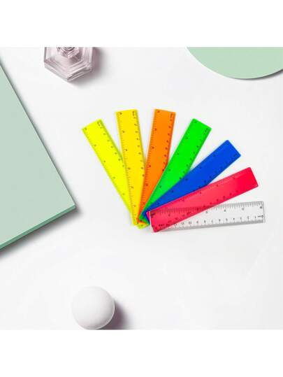 أدوات مكتبية ومدرسية مسطرة بمقاس 15 سم/6 إنش بسبعة ألوان، مقياس قياس للطلاب مع علامات واضحة