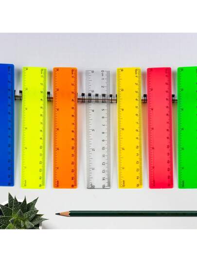 أدوات مكتبية ومدرسية مسطرة بمقاس 15 سم/6 إنش بسبعة ألوان، مقياس قياس للطلاب مع علامات واضحة