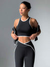 SHEIN Sport Studio طقم بدلة رياضية بلباس علوي بدون أكمام وبنطال مع تريم متباين
