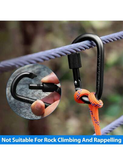 خطاف ربيعي على شكل حرف D من سبيكة الألومنيوم الأسود ، كرابينر ،حلقات مفاتيح خارجية مع مشابك إغلاق للتخييم والرحلات البرية والصيد