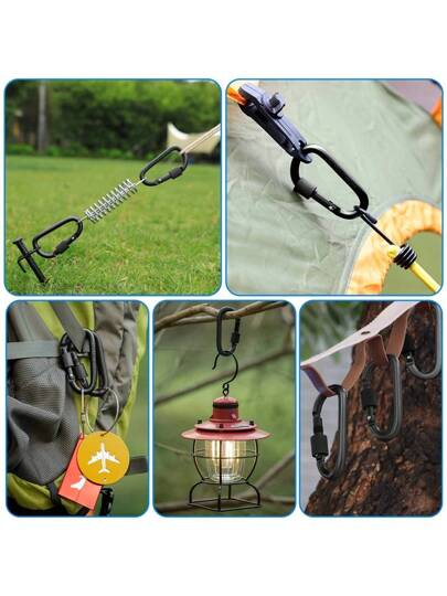 خطاف ربيعي على شكل حرف D من سبيكة الألومنيوم الأسود ، كرابينر ،حلقات مفاتيح خارجية مع مشابك إغلاق للتخييم والرحلات البرية والصيد