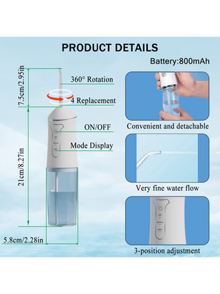 مجموعة آلة غسل الأسنان بالماء الكهربائية، غسالة فموية لاسلكية مع 4 رؤوس ، فوهات دوارة 360 درجة، مناسبة للعناية اليومية بالأسنان و اللثة للرجال والنساء، هدية عيد مثالية