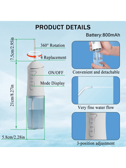 مجموعة آلة غسل الأسنان بالماء الكهربائية، غسالة فموية لاسلكية مع 4 رؤوس ، فوهات دوارة 360 درجة، مناسبة للعناية اليومية بالأسنان و اللثة للرجال والنساء، هدية عيد مثالية