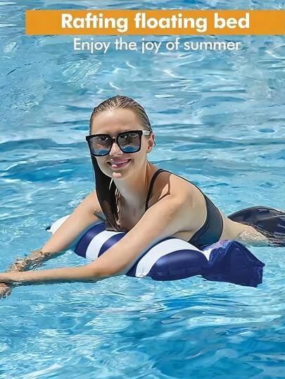 1 كرسي استرخاء متعدد الوظائف للاستخدام في حمام السباحة، سرير عائم قابل للنفخ، كرسي استرخاء قابل للطي مخطط لحمام السباحة سهل الحمل، ديكور حفلة حمام السباحة، لعب مائية ترفيهية للبالغين، وهدايا عيد ميلاد ممتعة للعائلة والأصدقاء