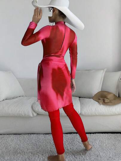 Swim Shayni 3 قطعة طقم بوركيني على الطراز الإسلامي: 1 بدلة كاملة + 1 سروال + 1 تنورة توُل، طباعة عشوائية، مخصص الطلب في 4 أيام