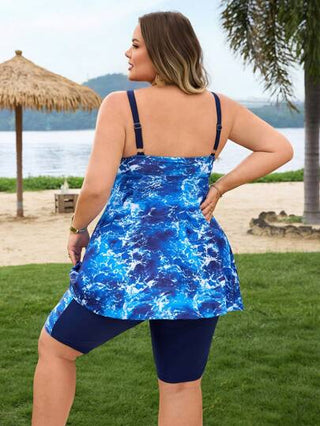 SHEIN CURVE+ مجموعة بيكيني ذات طبعة متدرجة الألوان للنساء ذوات الحجم الكبير بتصميم ظهر مكشوف، بدلة سباحة للاصطياف والعطلات البحرية