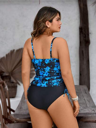 Swim Lushoire طقم بكيني إجازة شاطئية للمرأة ذات الحجم الكبير مكون من 2 قطعة، بحمالات رفيعة وطباعة زهرية ، مثير