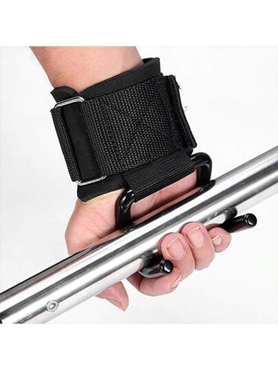 1 قطعة خطاف رفع الأثقال لا زلق قابل للتعديل حارس المعصم المساعد قوة المساعدة خطاف الصلب الأسود مقبض الشريط للجيم