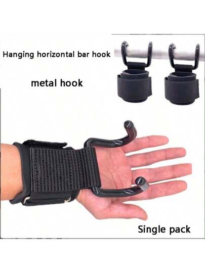 1 قطعة خطاف رفع الأثقال لا زلق قابل للتعديل حارس المعصم المساعد قوة المساعدة خطاف الصلب الأسود مقبض الشريط للجيم
