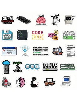 50 قطعة/عبوة ملصقات برمجية عالمية، ملصقات هاكر رجعية مناسبة للزجاجات المائية والأجهزة المحمولة والزلاجات وما إلى ذلك، مجموعة جرافيتي جمالية نابضة بالحياة لدفاتر اليوميات والألبومات ولوازم الحفلات، رائعة للشتاء والعام الجديد