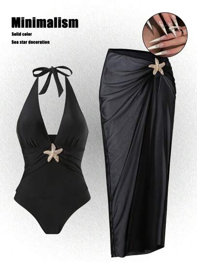 Swim Oasis طقم بكيني 3 قطع مقاس كبير، تصميم بسيط وكاجوال، ملابس شاطئ نسائية صيفية