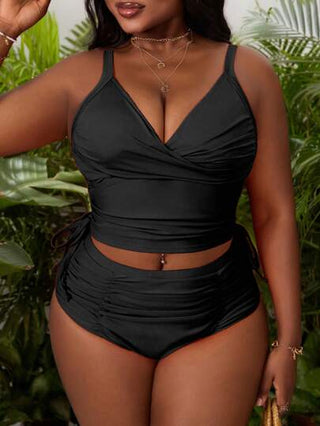 SHEIN Swim Curve ملابس سباحة رياضية قطعتين للمرأة البدينة بلون برتقالي، ملابس علوية كامي، كاجوال موضة