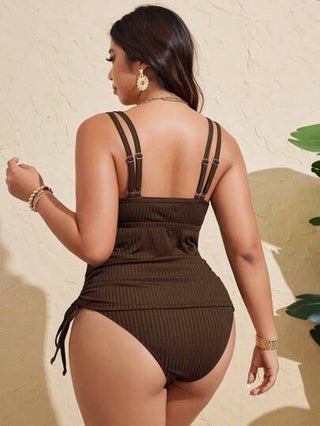 Swim Lushoire بدلة السباحة لحجم كبير للنساء بقماش نسيج ذو ظهر عداء بلون أسود عادي رياضي عادي