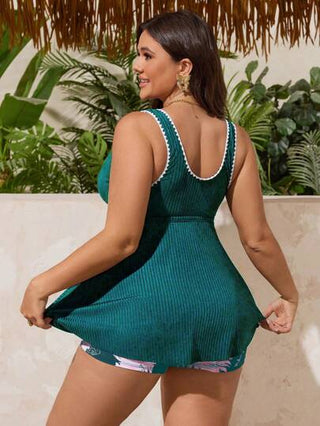Swim Lushoire مجموعتان من بدلة السباحة كاميسول مطبوعة بالزهور محبوكة مقاسات كبيرة، باللون الأسود
