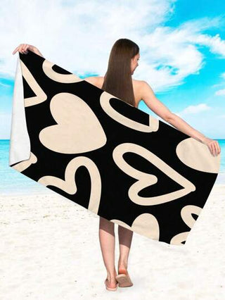 قطعة واحدة منشفة الشاطئ ذات طباعة بشكل قلب، منشفة استحمام كبيرة من ألياف فائقة النعومة وبطانية شاطئ مضادة للرمل، منشفة ناعمة وسريعة الجفاف لرياضات خارجية مثل السباحة واليوغا واللياقة البدنية وحمامات السباحة والسفر، هدية جميلة للسفر والإجازات الصيفية وديكو