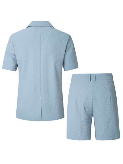 Manfinity Mode بدلة كاجوال رجالية من السترة والشورت ذات لون واحد، مناسبة للصيف