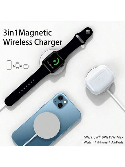 شاحن لاسلكي مغناطيسي 3 في 1، شحن سريع 15 وات، متوافق مع هواتف 16/15/14/13/12 Series، Series، وSeries