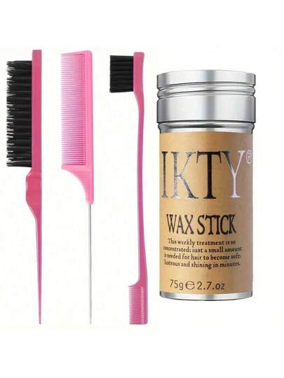 4 قطع طقم فرش تصفيف الشعر، تشمل عصا الشمع المرطب بالجليسرين - عناية بالشعر الناعم المشرق لجميع أنواع الشعر، أمشاط باللون الزهري والأسود عصرية، أساسيات العناية بالشعر | إكسسوارات شعر أنيقة | عصا شمع الجليسرين وفرش الشعر