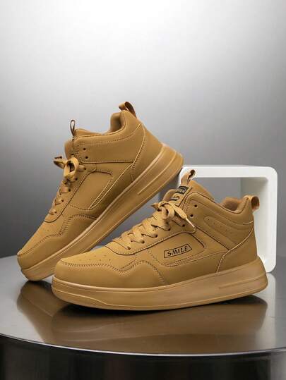 أحذية سكيت بورد جلدية رجالية عالية الكاحل من النمط الكلاسيكي والرجعي ذات لون سادة ولون جلدي، أحذية خفيفة الوزن للاستخدام الخارجي والرياضة اليومية العادية والمريحة مناسبة للأزواج