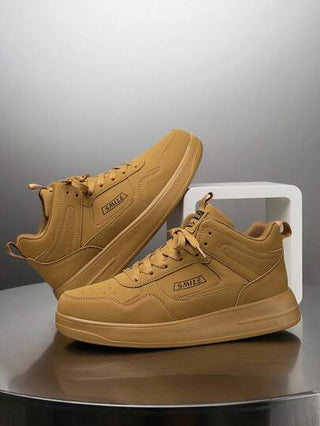 أحذية سكيت بورد جلدية رجالية عالية الكاحل من النمط الكلاسيكي والرجعي ذات لون سادة ولون جلدي، أحذية خفيفة الوزن للاستخدام الخارجي والرياضة اليومية العادية والمريحة مناسبة للأزواج