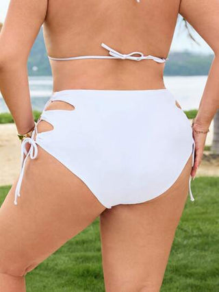 SHEIN CURVE+ قطعة سفلية لملابس السباحة للنساء ذوات الحجم الكبير، لون أبيض، تصميم خصر ربطة سحاب وتصميم مفتوح