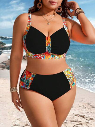 Swim Lushoire طقم بكيني زهري بحمالات رفيعة للنساء البدينات 2 قطعة، موضة كاجوال