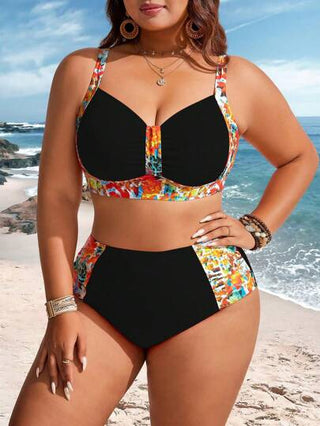 Swim Lushoire طقم بكيني زهري بحمالات رفيعة للنساء البدينات 2 قطعة، موضة كاجوال