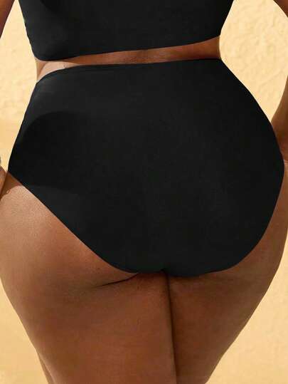 Slaydiva قطعة سفلية من ملابس السباحة ذات الخصر العالي والفتحات للنساء بحجم كبير باللون الأسود، مناسبة للاستخدام في رحلات الشاطئ الصيفية