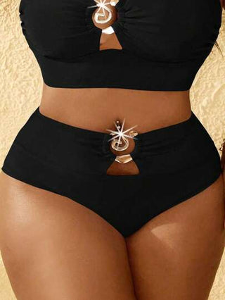 Slaydiva قطعة سفلية من ملابس السباحة ذات الخصر العالي والفتحات للنساء بحجم كبير باللون الأسود، مناسبة للاستخدام في رحلات الشاطئ الصيفية