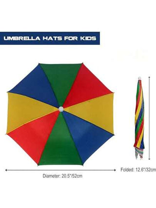 قبعات مظلة قوس ، مظلات على شكل قبعات لاستخدام اليدين الحر للأطفال بمقاس 20.5 بوصة، أغطية مظلة قابلة للطي مقاومة للماء للاستخدام في الحفلات الخارجية والصيد والشمس والمطر والشاطئ والجولف والتنزه
