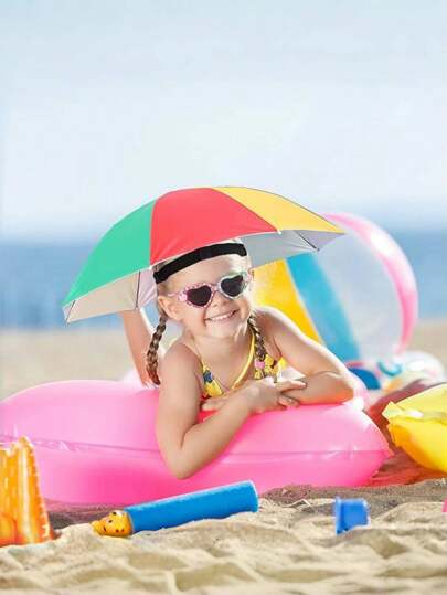 قبعات مظلة قوس ، مظلات على شكل قبعات لاستخدام اليدين الحر للأطفال بمقاس 20.5 بوصة، أغطية مظلة قابلة للطي مقاومة للماء للاستخدام في الحفلات الخارجية والصيد والشمس والمطر والشاطئ والجولف والتنزه