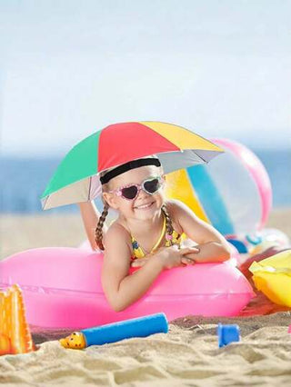 قبعات مظلة قوس ، مظلات على شكل قبعات لاستخدام اليدين الحر للأطفال بمقاس 20.5 بوصة، أغطية مظلة قابلة للطي مقاومة للماء للاستخدام في الحفلات الخارجية والصيد والشمس والمطر والشاطئ والجولف والتنزه