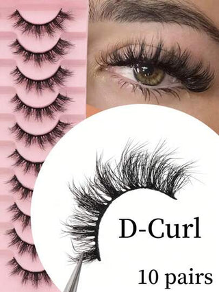 10 زوج رموش مستعارة على شكل عين القطة لعام 2021 ، من لفة D ، طول 7-13 مم ، رموش بارزة وجذابة 5D ، بلمسة لامعة ، من الطراز الأوروبي للاستخدام اليومي والحفلات ، هدية عيد ،سريعة وقابلة لإعادة الاستخدام