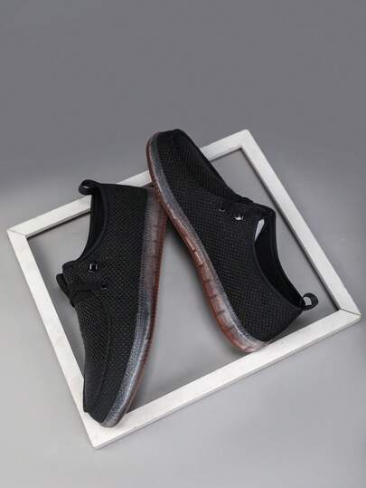 احذية رجالي كبيرة الحجم سهلة الارتداء بكعب مطاطي مضاد للانزلاق ، قماش ناعم من أعلى ، أحذية كاجوال مناسبة للإرتداء اليومي والإجازات | تطريز زخرفي | جلد اصطناعي ، أحذية رسمية